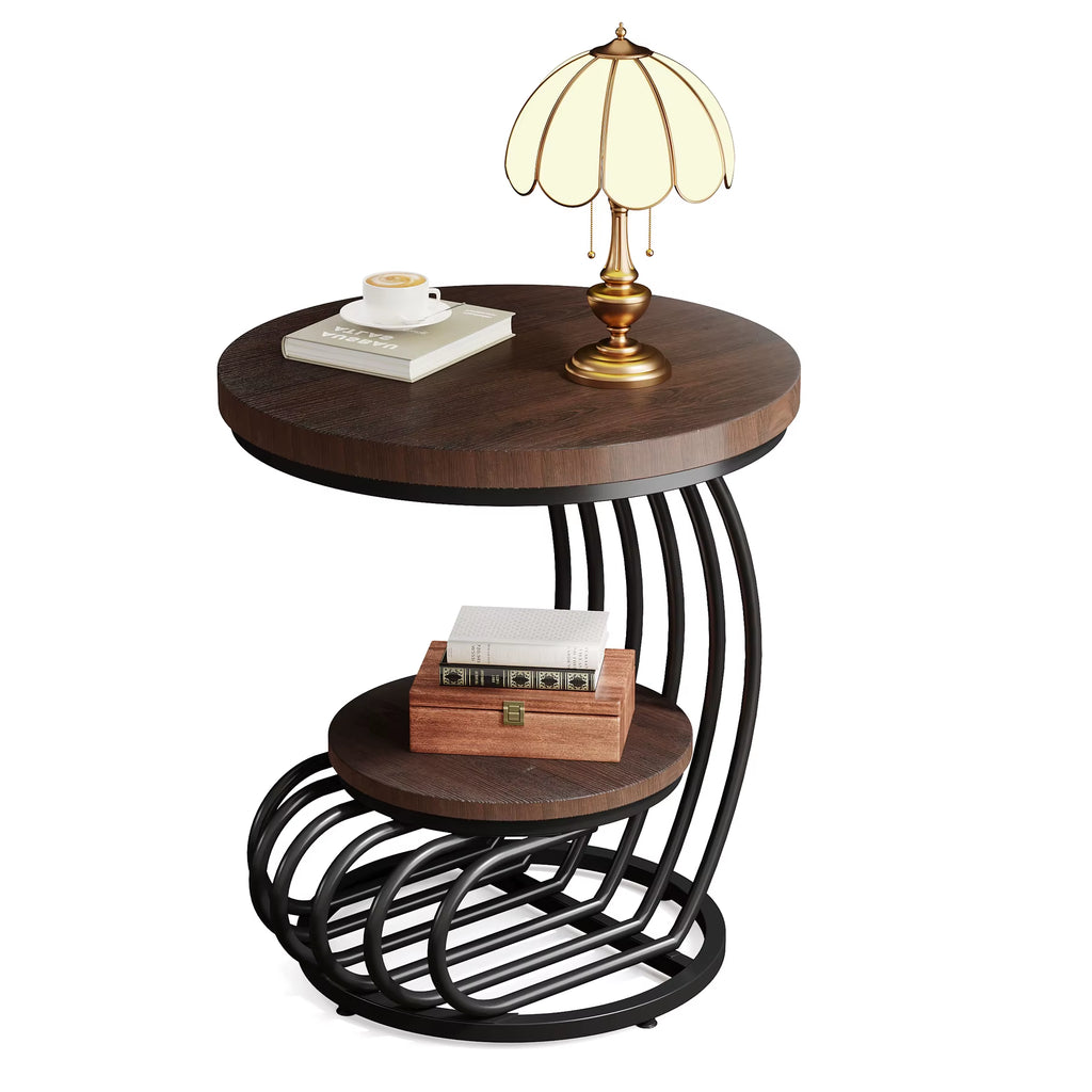 Tribesigns 50Cm Modern Accent Rustic Brown round Wooden Coffee Table Small Side Tables with Storage Space Living Room Bed Rooms