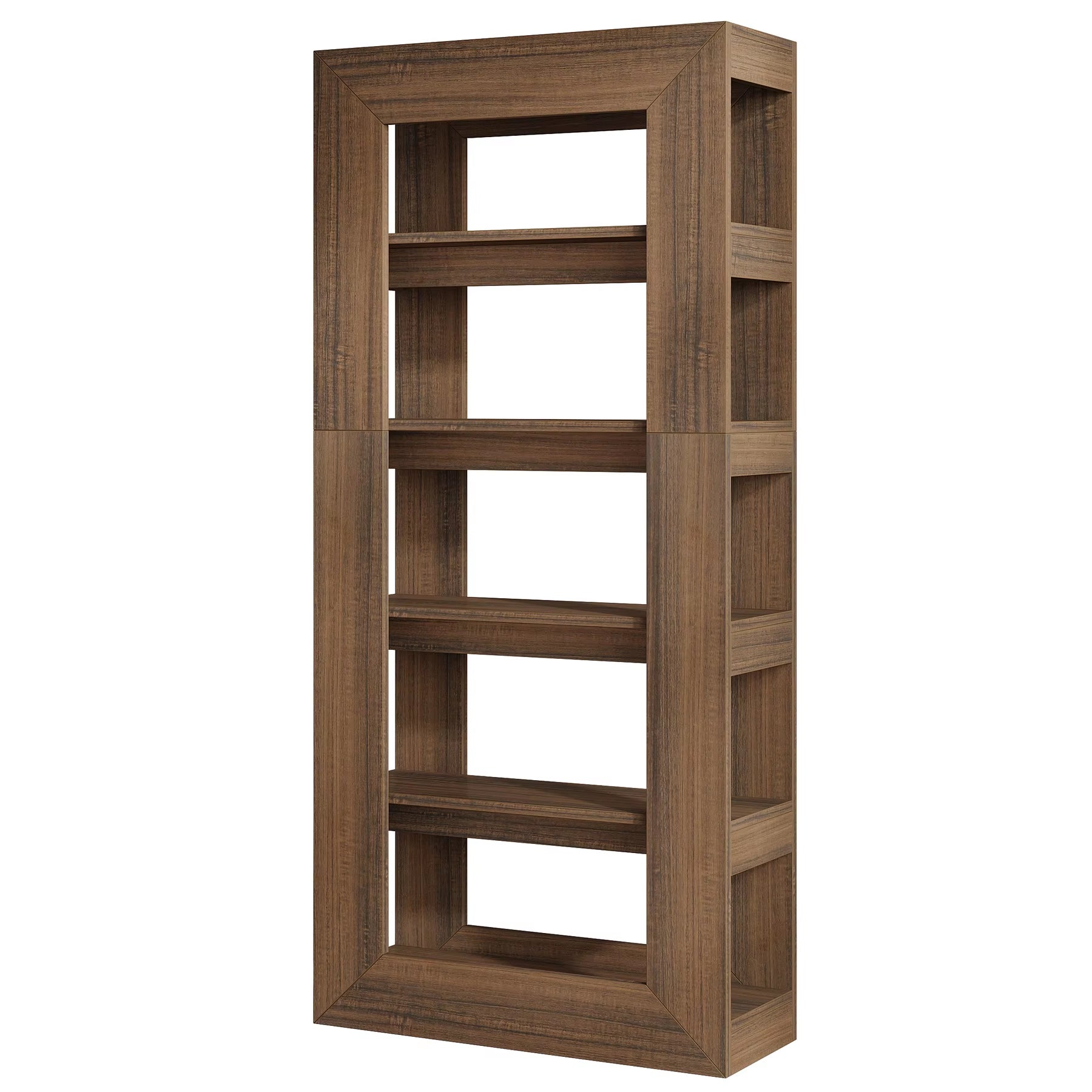 70.9" Tall Farmhouse Bookcase, Rustic Open Book Shelf, Vintage Brown Bookcase, Freestanding Storage Display Shelves