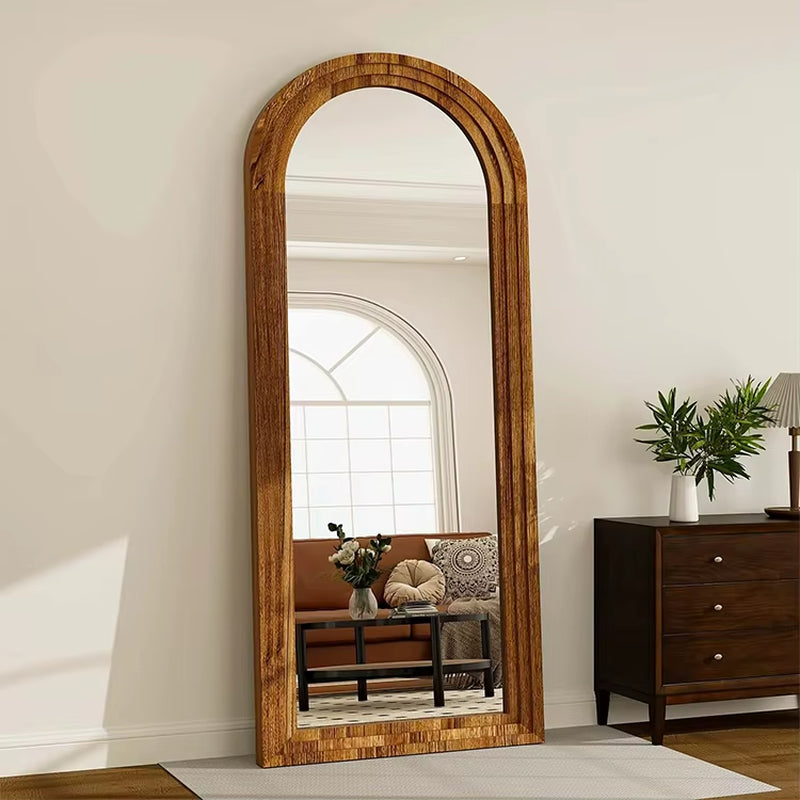 Customized Wholesale Vintage Antique Decorative Woden Mirrors Living Room Antique Floor Wood Arch Mirror with Wooden Frame