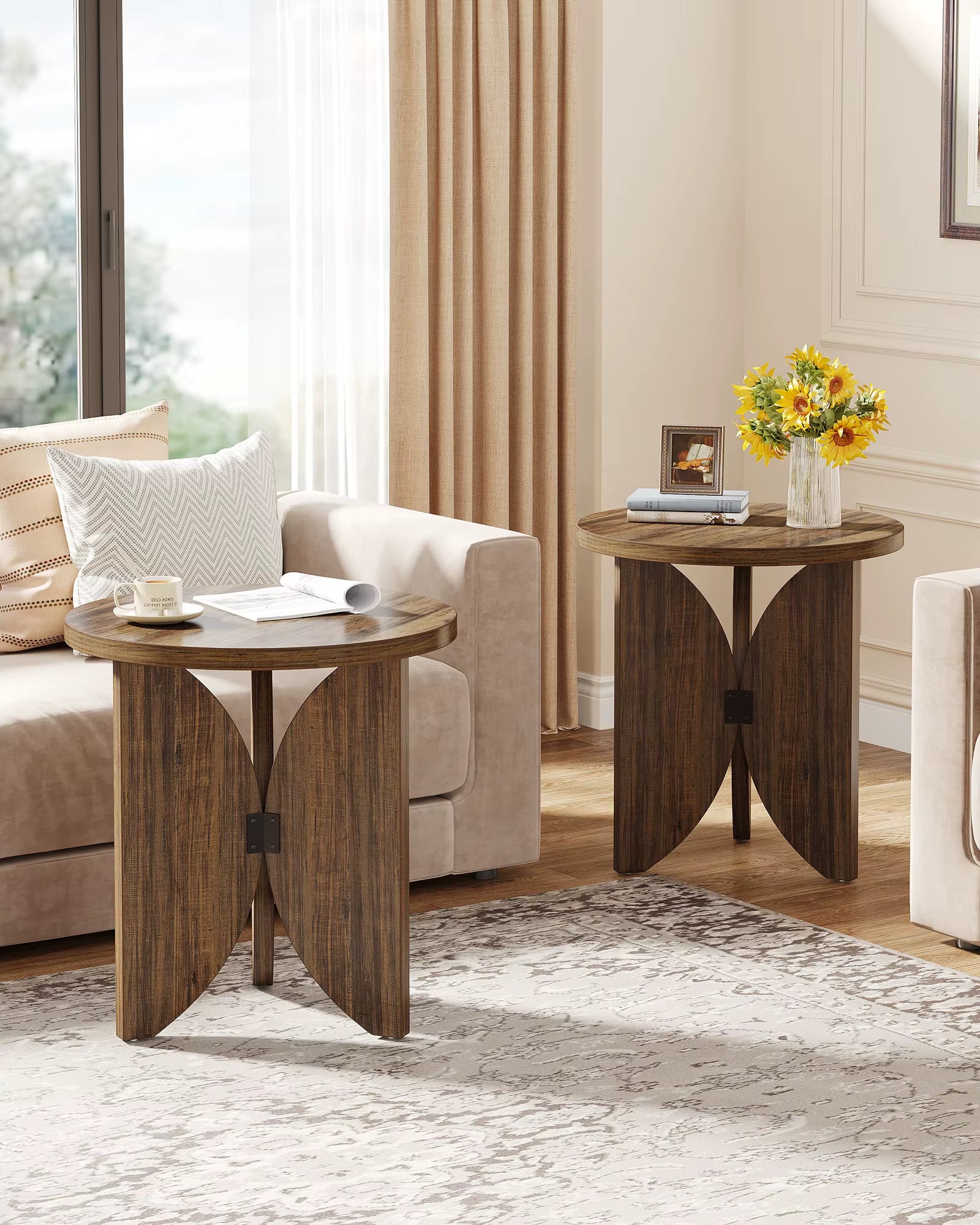 New End Table for Living Room 19.69-Inch round Side Table Set of 2 Wood Chairside Snack Table for Sofa Couch
