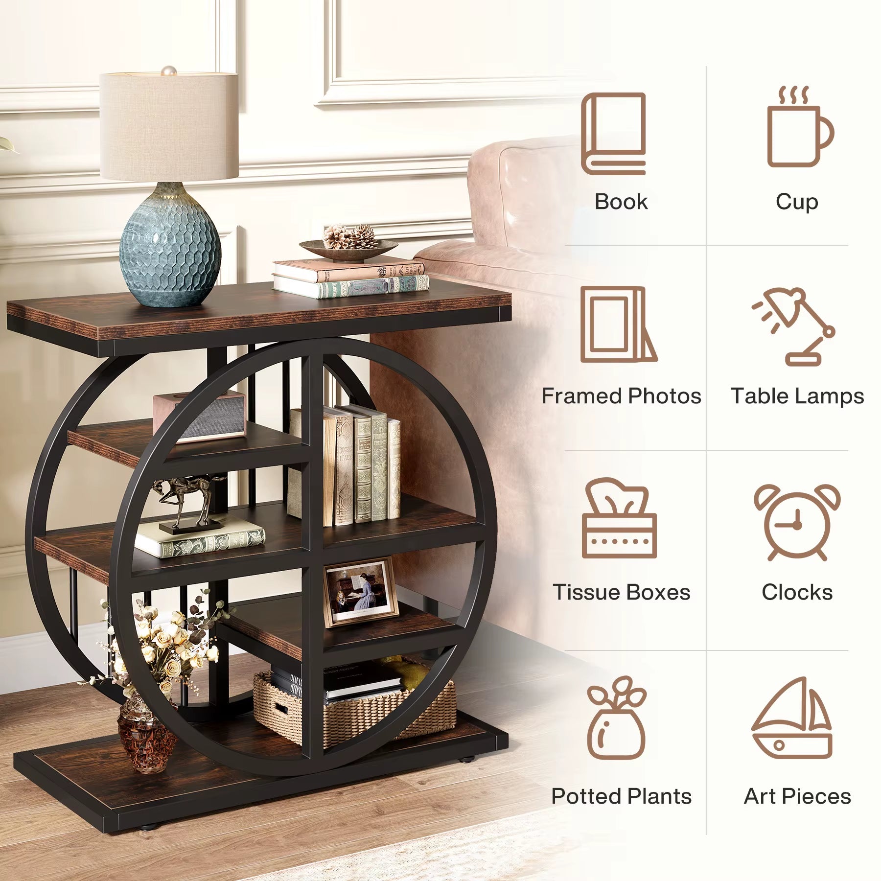 Tribesigns End Table for Living Room Wood Side Table with Black Metal Frames Industrial Nightstand Bedside Table