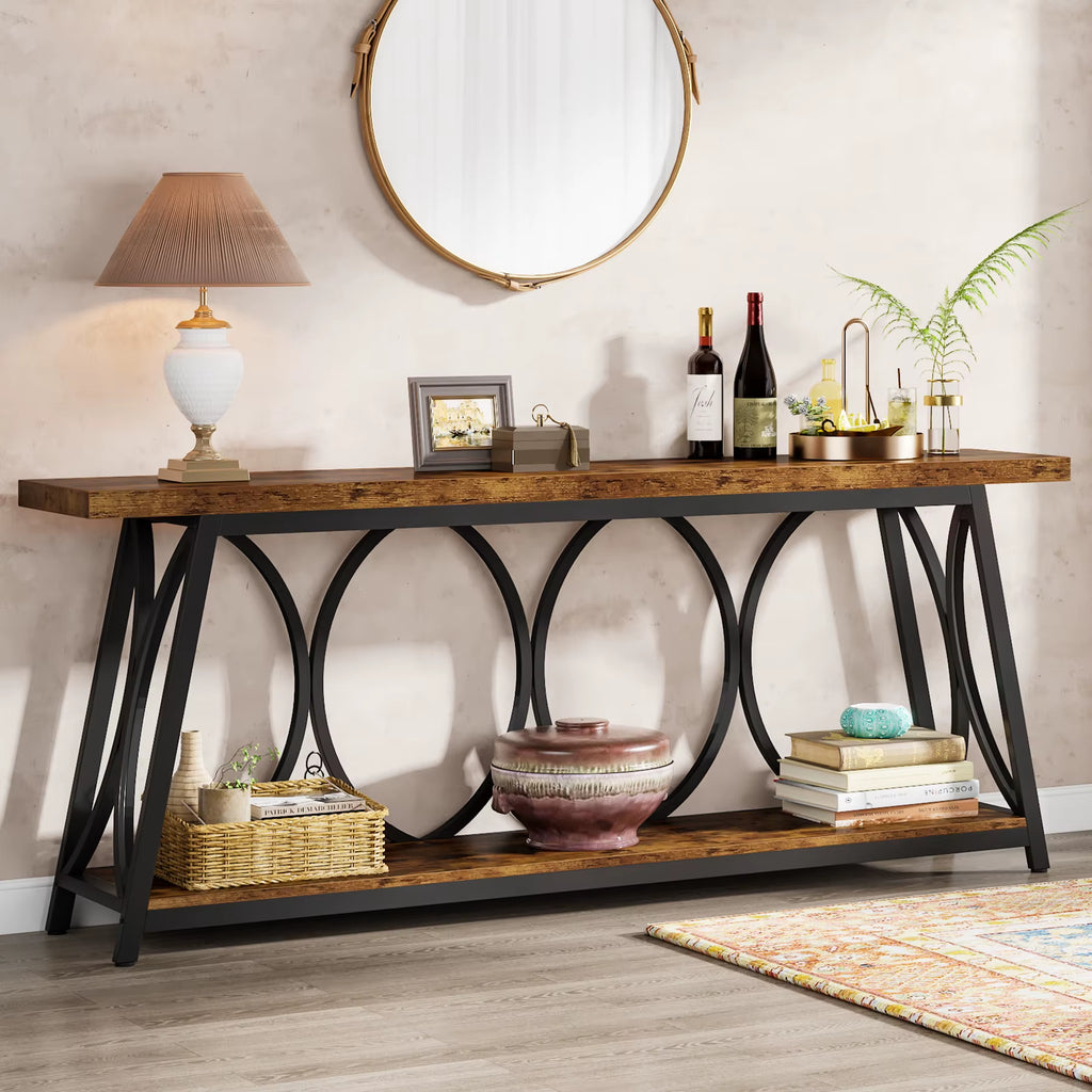 Tribesigns 2-Tier Entryway Console Table, Sofa Table behind the Couch with Storage Shelves, Industrial Entrance Accent Tables