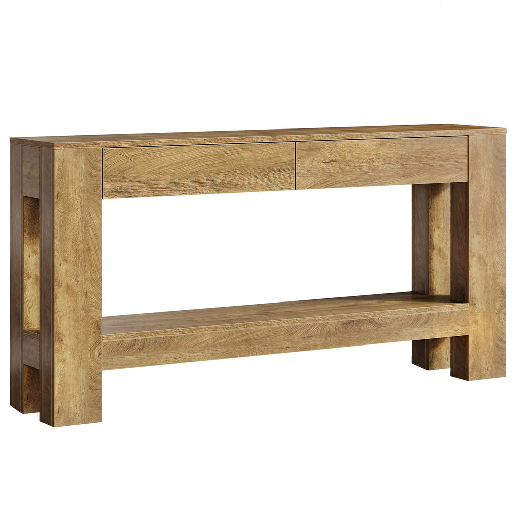 Hallway Living Room 2 Drawers Furniture Minimalism Wooden Console Table Wood Console Table with Two Drawers
