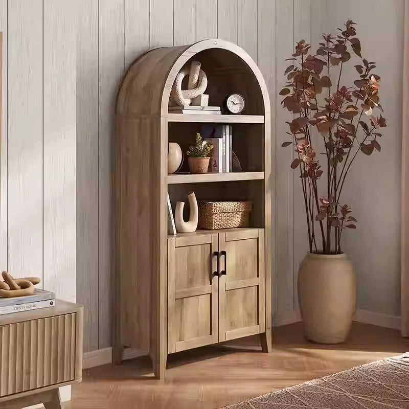 French Modern Durable Distressed Wood Bookcase Bookshelf Living Room Dining Wine Rack Display Storage Cabinet