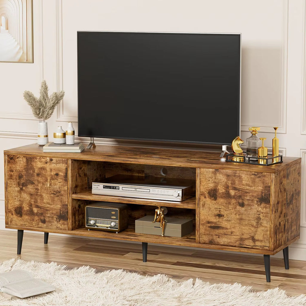Modern Natural Country Design Solid Wood TV Stand Sliding Cabinets Entertainment Center Shelves for Living Room Furniture