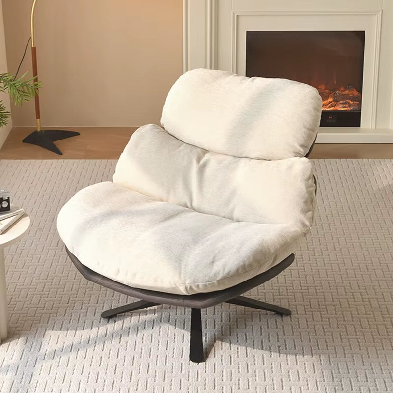 Simple Design Living Room Chair Modern Cream Style Leisure Chair with Wheels Popular Rotatable Soft Fabric Swivel Chair for Home