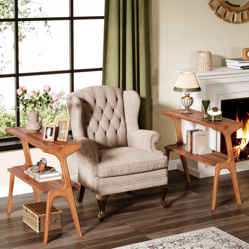 For Tribesigns Walnut Luxury Side Table Metal End Table Shaped for Couch Sofa Bed Desktop C Table for Living Room & Bedroom