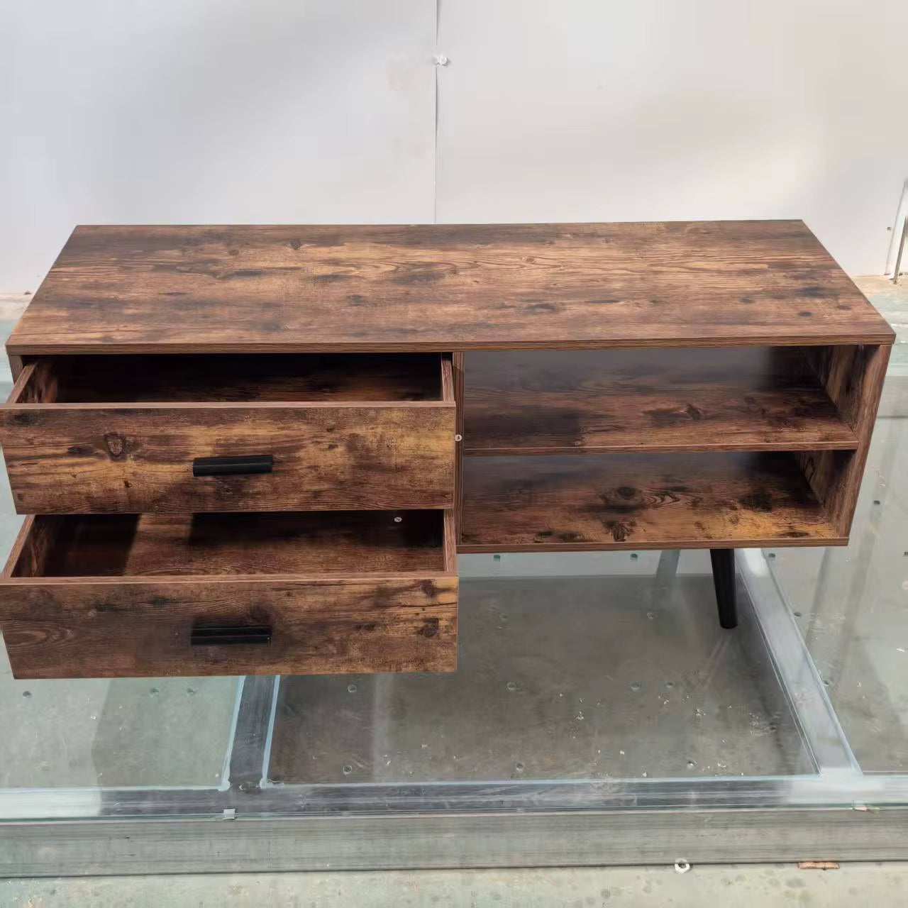 Nordic Style Wood Panel TV Stand Home Office Furniture with Metal Legs Storage Shelves for Living Room Use