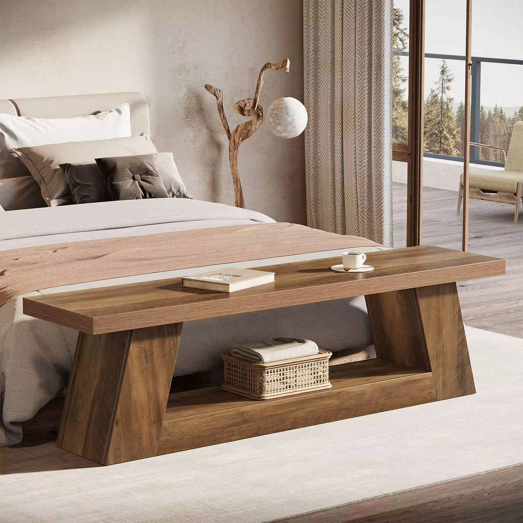 Modern Wood Ottoman Bench for Bedroom for Living Room Home Use Soft Fabric Bed End Stool Bench