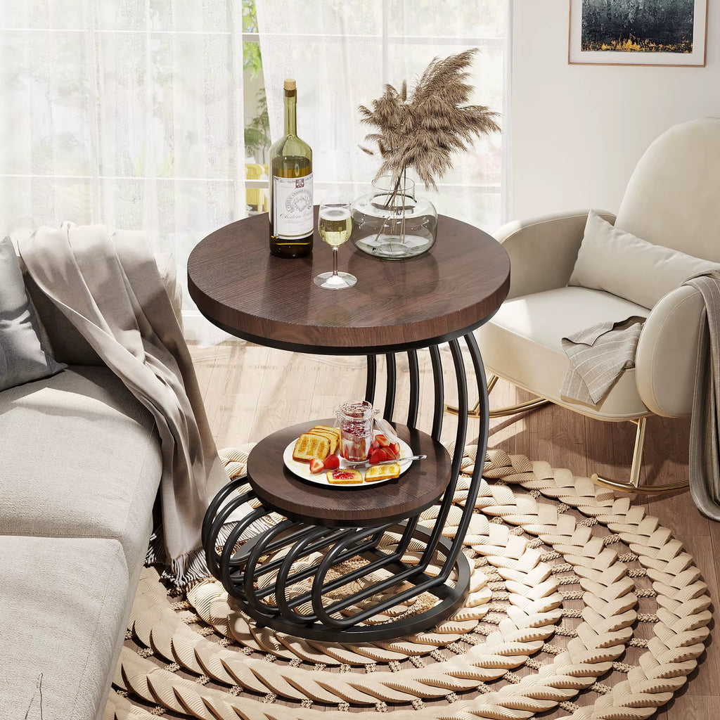 Tribesigns 50Cm Modern Accent Rustic Brown round Wooden Coffee Table Small Side Tables with Storage Space Living Room Bed Rooms