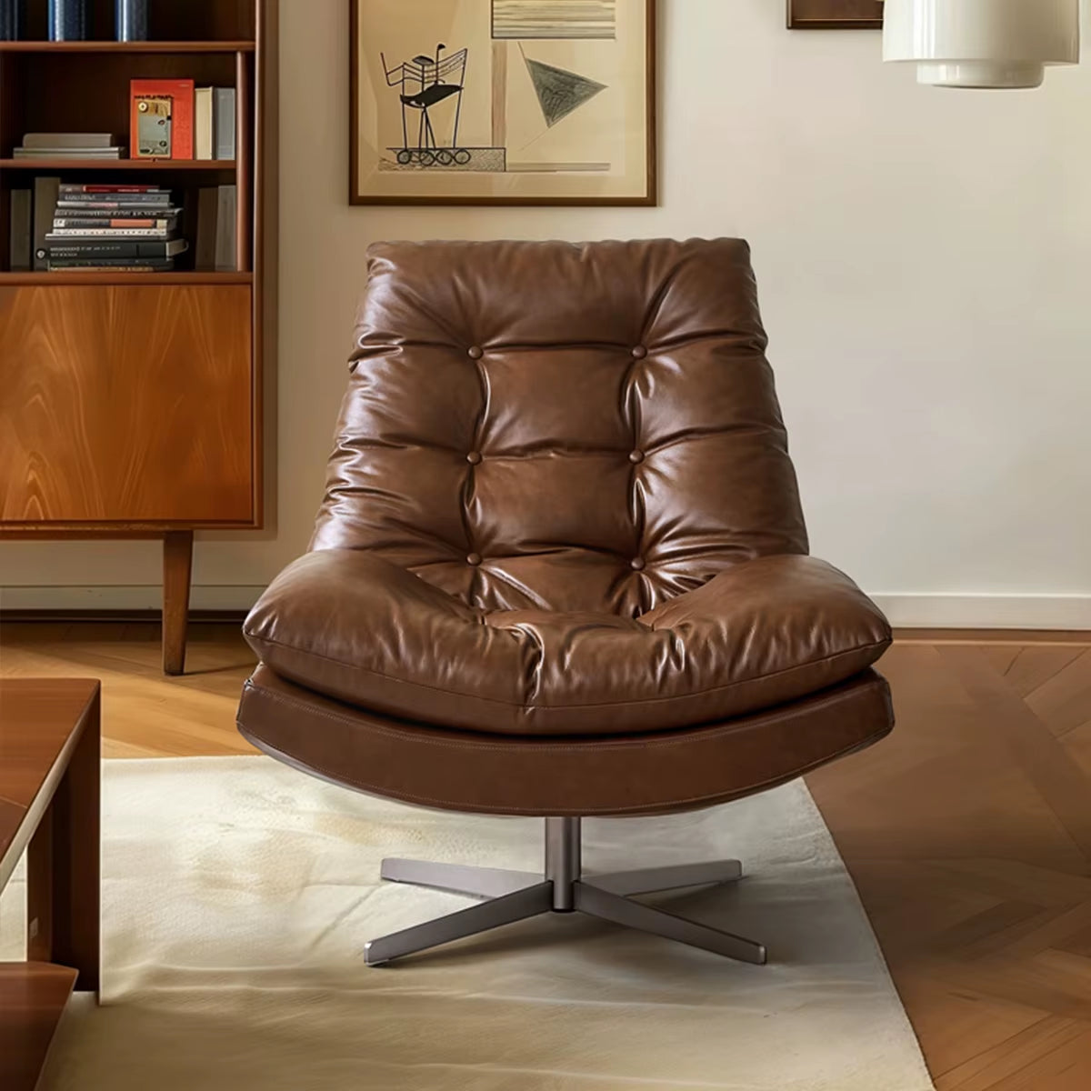 Luxurious Italian High End Brown Office Chair Modern Leather Swivel Chair Elegant Rotatable Leisure Single Sofa Chair for Sale