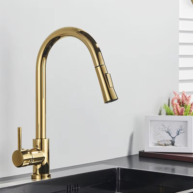 Nickle Gold Kitchen Faucets Stainless Steel Pull down Stream Sprayer Deck Mount Water Sink Taps Black Brushed