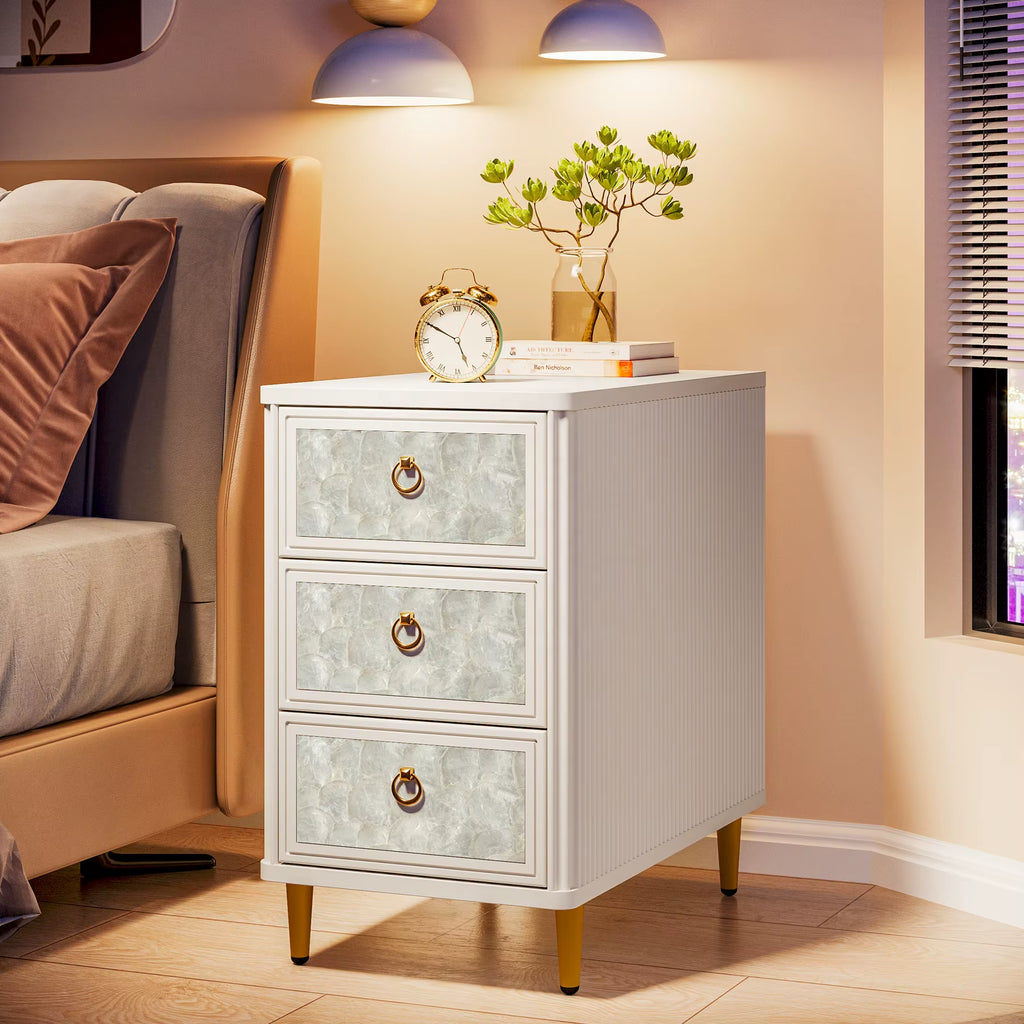 2024 New Nightstand with 3 Drawers 23.6" H Modern White Bedside Table with Night Stand Bed Side Table for Bedroom