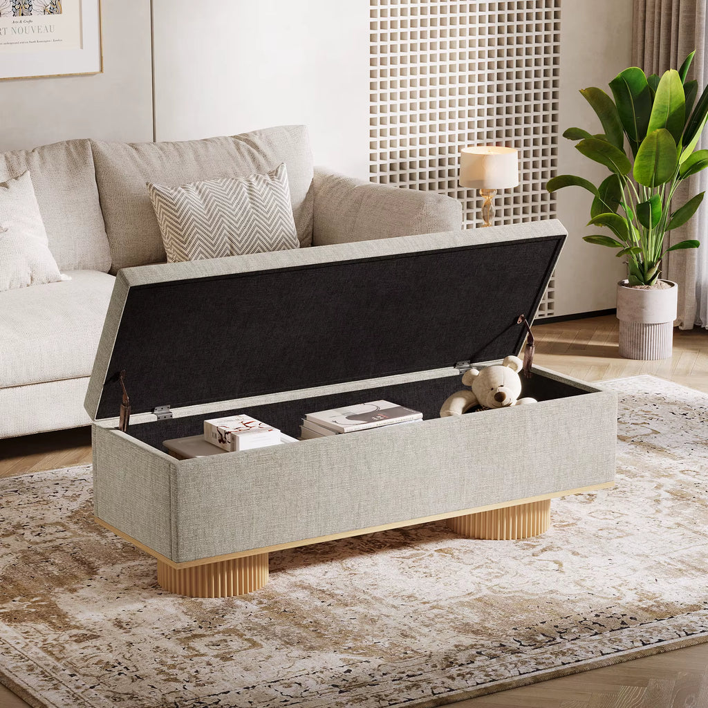 Modern Furniture Wood Base Bed End Stool Bedroom Indoor Living Room Performance Fabric Storage Upholstered Shoe Bench