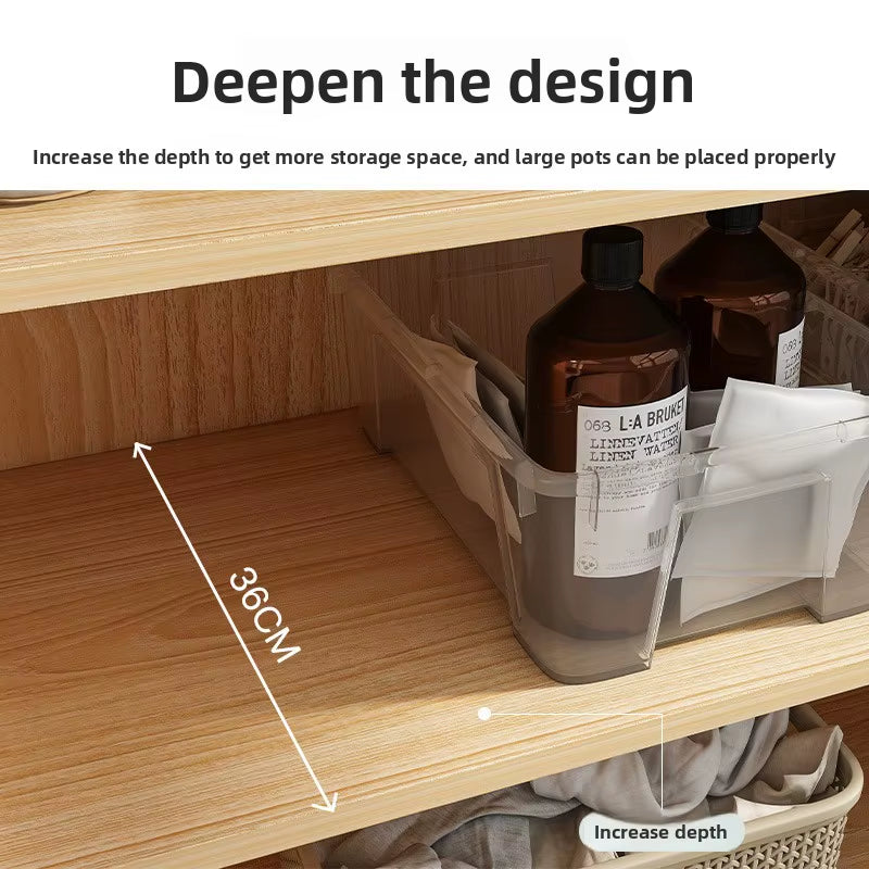 Modern Minimalist Wood and Stainless Steel Sideboard Cabinet for Home Kitchen Living Room Apartment Wall-Mounted Storage