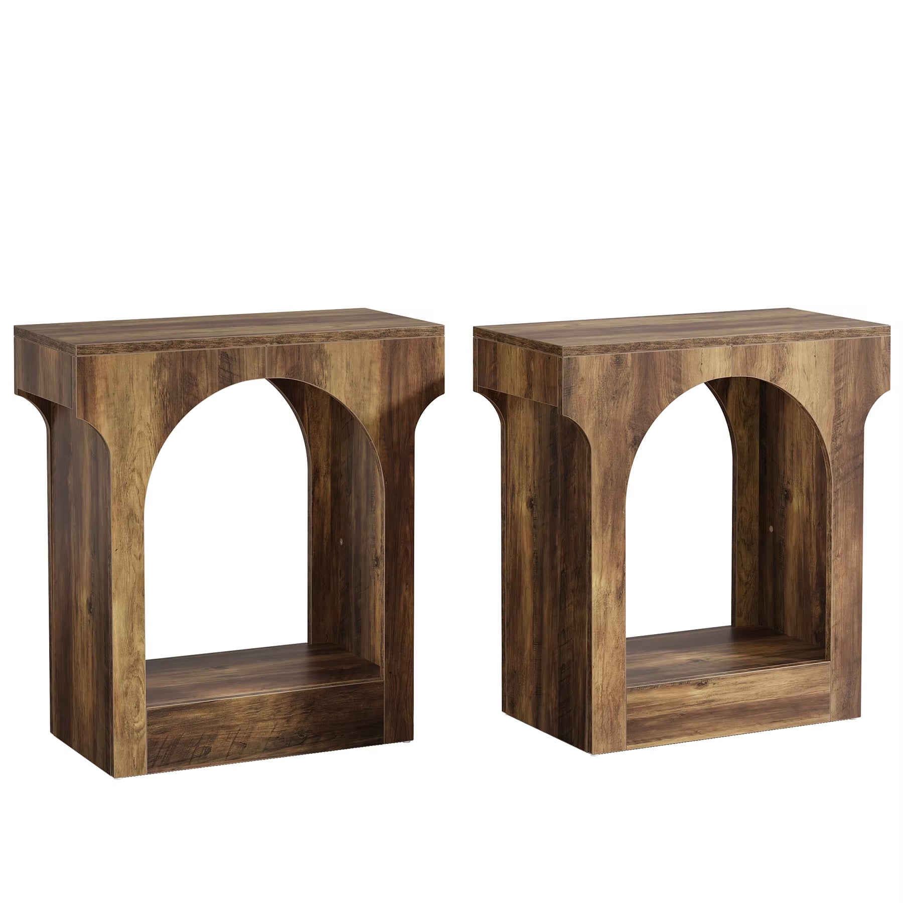 Tribesigns Narrow Side Table Brown Black C Shaped End Table Modern Bedside Tables for Couch, Small Sofa Tables with Metal Frame