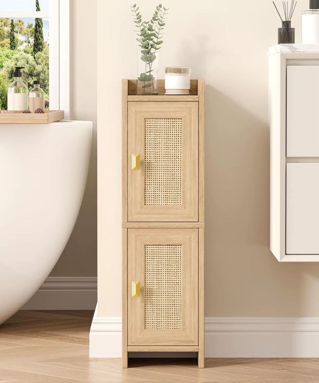 Natural Oak Wooden Bathroom Furniture Small 2-Door Narrow Toilet Paper Storage Organizer Outdoor Suitable Bathroom Cabinet