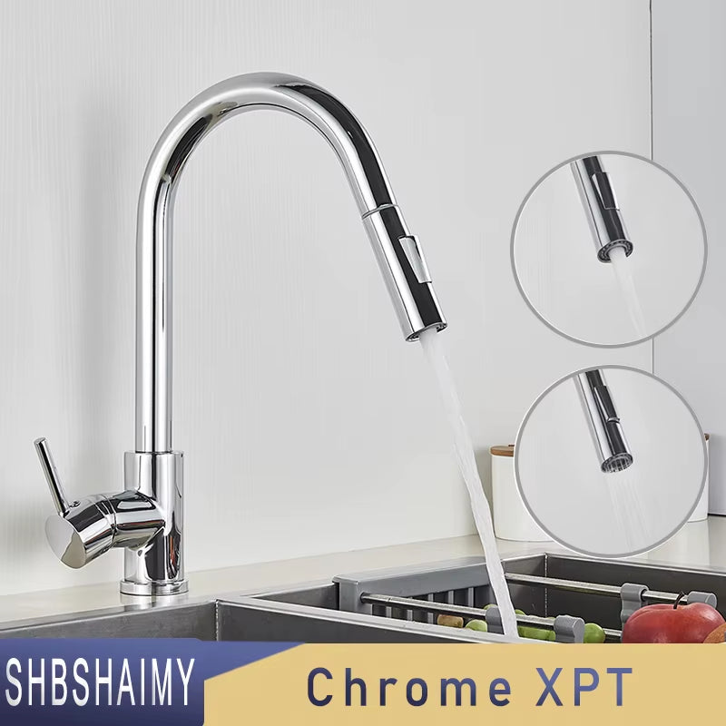 Nickle Gold Kitchen Faucets Stainless Steel Pull down Stream Sprayer Deck Mount Water Sink Taps Black Brushed