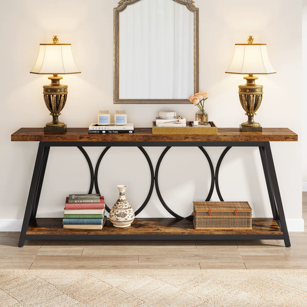 Tribesigns 2-Tier Entryway Console Table, Sofa Table behind the Couch with Storage Shelves, Industrial Entrance Accent Tables