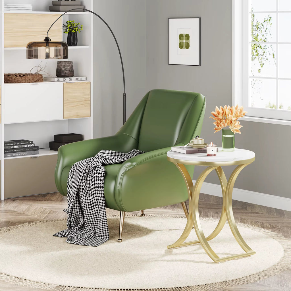 Tribesigns Modern Accent Home Decor Wood Faux Marble White 50 Cm C-Shaped Sofa round Side Table for Living Room