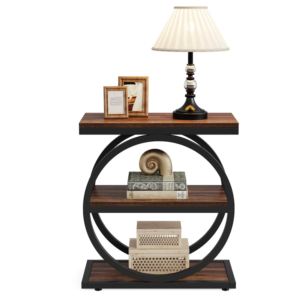 Tribesigns Narrow End Table with 3 Storage Shelves Industrial Wood Small Sofa Side Table for Living Room